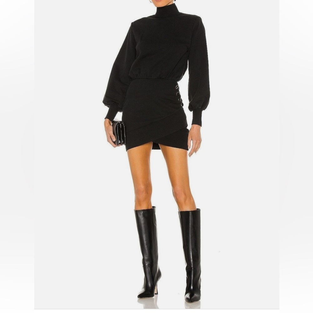 Retrofete Althea Dress in Black size XL Exposed back zipper Padded shoulders.